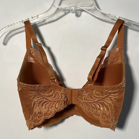 Natori "Feathers" Plunge T-Shirt Underwire Lace Carmel Full Figure Bra SZ 32G - Picture 2 of 13
